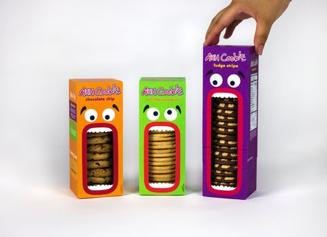 Packaging Design Aesthetic, Fun Packaging Design, Cookie Packaging Design, Kids Packaging Design, Design Packaging Food, Kids Package Design, Character Packaging, Snack Design, Packaging Cookies