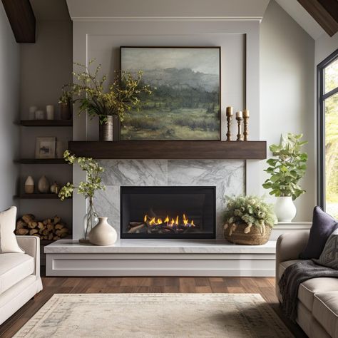 Kitchen Family Room Decorating Ideas, Decorating Hearth Of Fireplace, Gas Fireplace Surrounds And Mantels, Decorate Stone Fireplace Mantle, Minimal Mantel Decor, Cottage Fireplace Decor, Fireplace Focal Point Living Room, Traditional Fireplace Ideas, Hearth Decorating Ideas