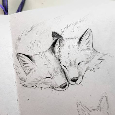 Loving wolves by Kleevia Fox Sketch, Fox Drawing, Animal Drawings Sketches, Cute Sketches, Easy Drawings Sketches, Arte Sketchbook, Fox Art, Art Drawings Sketches Creative, Animal Sketches