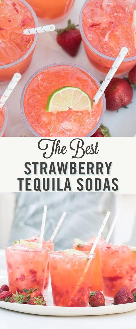 Try these delicious Strawberry Tequila Sodas!  These tequila sodas are refreshing and filled with flavor. Tequila, tonic water (or club soda), and lime juice with muddled strawberries are the perfect summer cocktail combination. Sauza Tequila Drinks, Alcoholic Drinks With Titos, Tequila And Club Soda Drinks, Strawberry Lime Vodka Smash, Taco Night Drink Ideas, Taco Party Drinks, Alcoholic Punch Recipes Tequila, Cocktails With Poppi Soda, Easy Tequila Drinks Simple Cocktail Recipes