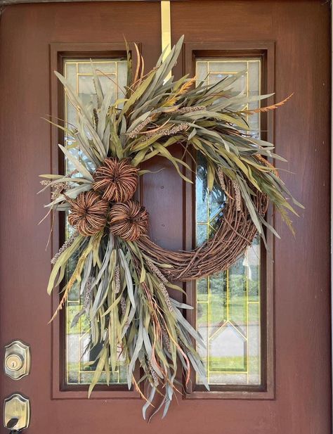 4’ Wreath, Wreaths For Fall 2024, Late Summer Door Wreath, Rustic Grapevine Wreath Ideas, Fall Wedding Wreaths For Door, Large Fall Wreath, Fall Wreath Inspiration, Fall Outdoor Wreaths, Fall Decorations 2024