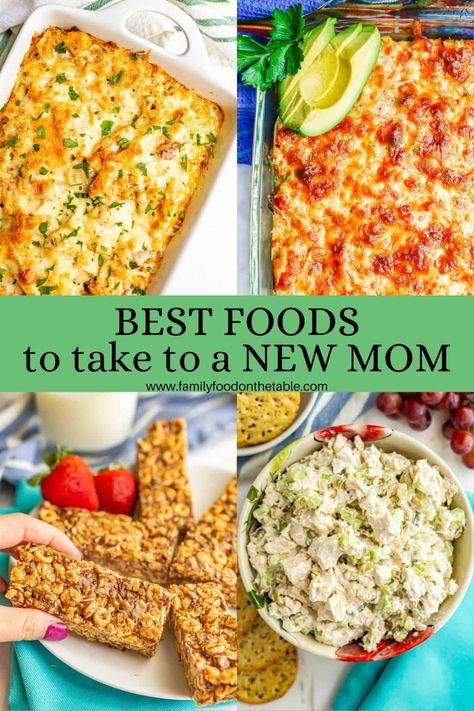 Ideas and recipes for the best foods to take to a new mom! Plus, other ways to pamper and help her in those early days. Dinners For Nursing Mothers, Best Meals To Give New Moms, Dinners To Make For New Moms, Best Foods For Nursing Moms, Make Ahead Meals For New Moms, Postpartum Meals To Bring, Dinner For A New Mom, Prepared Meals For New Moms, Meals To Prep For Postpartum