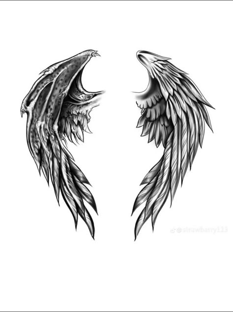 Demon And Angel Wings Tattoo, Evil Angel Wings Tattoo, Demon Wing Tattoo, Angel Devil Wings Tattoo, Angel And Demon Wings Tattoo, Angel And Devil Wings Tattoo, Demon Wings Tattoo, Demon Angel Wings, Devil Wings Tattoo