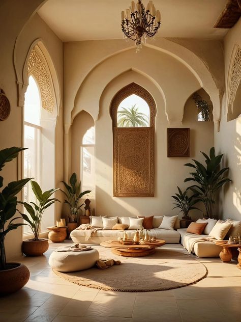 Modern Rajasthani Architecture, Arab House Decor, Bedouin Interior Design, Moroccan Houses Exterior, Moroccan Mediterranean Interior, Middle Eastern House Decor, Riad Inspired House, Arabian Interior Design Moroccan Style, Modern Arabic Interior Living Rooms