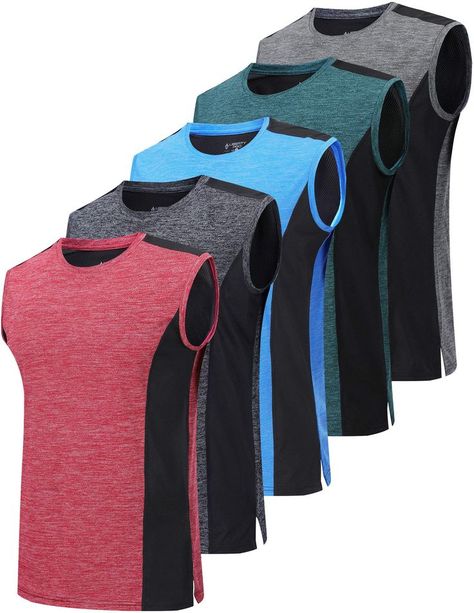 Pack of 5 Men's Stretch Cool Dry Muscle Tank Tops Athletic Crewneck Sleeveless Workout Shirts Cute Sweats, Functional Workouts, Undershirt Tank Top, Charcoal Blue, Mens Undershirts, Cute Workout Outfits, Gym Fits, Gym Tank Tops, Athletic Workout