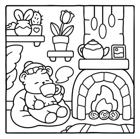 Coloring Sheets Bobbie Goods, Cool Colouring In Pages, Coloring Pages Aesthetic Christmas, Cutesy Coloring Pages, Coco Wyo Coloring Pages Cozy Friends, Cute Drawing Pages, Cozy Winter Coloring Pages, Coloring Practice Sheets, Kids Winter Coloring Pages