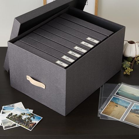 Bigso Black Woodgrain Storage Boxes | The Container Store File Storage Box, Large Binder Storage, Large Photo Storage, Bigso Box Organization, Document Storage Ideas, How To Store Photos, Document Organizer Filing System, Organizing Photos Prints Storage, Magazine Storage Ideas