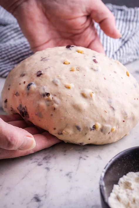 This Costco-inspired cranberry walnut bread recipe makes a plump, chewy, subtly sweet yeast bread within a few hours of mixing. Beginner bread bakers will love the easy step-by-step instructions (with photos)! Yeast Breads Recipes, Walnut Bread Recipe Simple, Bread Recipes 2 Loaves, Cranberry Walnut Artisan Bread, Cranberry And Walnut Bread, Bread Machine Cranberry Walnut Bread, Yeasted Bread Recipe, Walnut Cranberry Bread Recipe, Cranberry Bagels Recipe