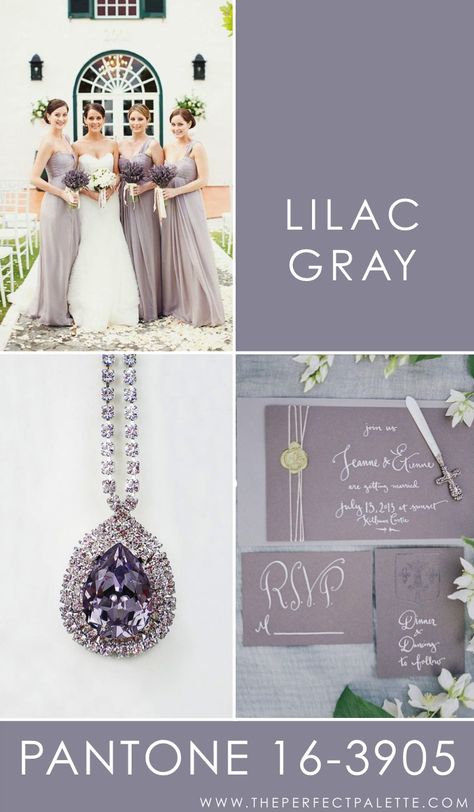 Lilac Gray - 16-3905    Peaceful, serene, and absolutely dreamy, Lilac Gray is the kind of color that works nicely with soft neutrals. For instance, a nice crisp white or even other types of gray, those are the sort of shades that I like to see paired with with this smokey shade of gray. Lilac Gray, Lilac Grey, Wedding Colour, Gray Weddings, Wedding Destination, Wedding Color, Wedding Color Schemes, Purple Wedding, Trendy Wedding