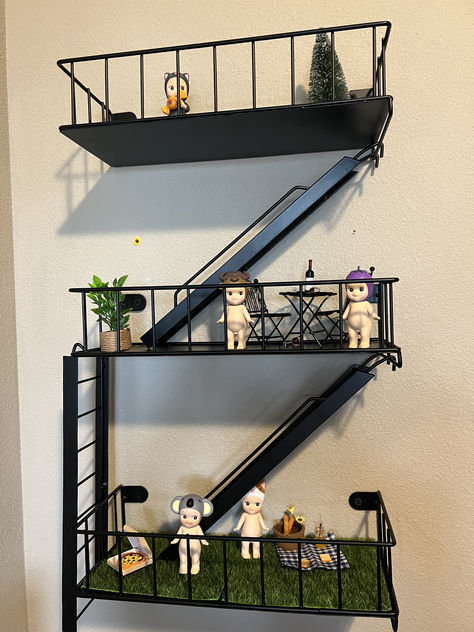 You can't tell me this isn't the cutest thing ever! The shelf and little accessories are linked below! Staircase Shelves, Fire Escape Shelf, Sony Angels, Pinterest Room, Unique Shelves, Bored Board, Floating Staircase, Fire Escape, Dream Room Inspiration