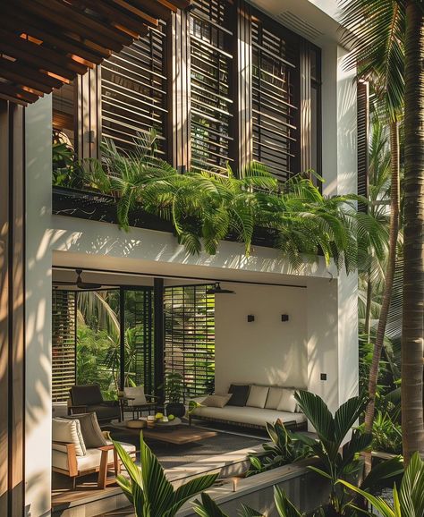 Tropical Home Design Exterior, Tropical Architecture Exterior, Minimal Tropical House, Tropical Architecture Interior, Tropical House Design Interior, Tropical Modernism Interior, Tropical Hotel Exterior, Tropical Design Architecture, Tropical Loft