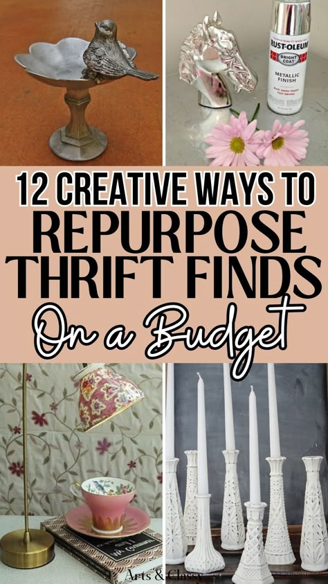 If you’re looking for an easy and budget-friendly way to upgrade your home decor, then you don’t want to miss out on these thrift store craft ideas! From transforming old furniture pieces to creating your own custom artwork, there are plenty of ways to get creative with thrifted decor. So, save this pin and follow Arts & Classy for more classy chic decor on the cheap! Home Decor Ideas Anthropologie, Upcycled Home Decor Creative Ideas, Ways To Reuse Everyday Items, Diy Trash To Treasure Ideas, Thrifted Vases Diy, Goodwill Crafts Diy, Trash Upcycle Diy Ideas, Spring Upcycle Ideas, Diy Upscale Home Decor