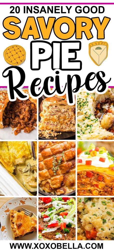 Recipes for savory pies Different Pot Pie Ideas, Christmas Pie Recipes Savory, Handheld Pies Savory, Food Pie Recipes, What To Make With Pie Crust Dinner, Things To Do With Pie Crust Dinner, Dinner Pie Crust Meals, Pie Savory Recipes, Savory Pies Recipes Easy