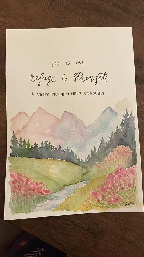 Simple Watercolor Leaves, How To Paint Watercolor Mountains, Inspirational Watercolor Paintings, Armor Of God Watercolor, Easy Watercolor Nature, Faith Can Move Mountains Painting, Diy Scripture Art, Watercolour Bible Verses, Faith Watercolor Painting