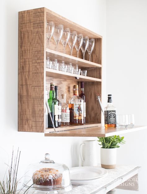 How to make a DIY wall-mounted bar cabinet Wall Mounted Bar Cabinet, Mounted Bar Cabinet, Diy Liquor Cabinet, Wall Bar Cabinet, Murphy Bar, Wall Mounted Bar, Home Bar Cabinet, Diy Home Bar, Cabinet Plans