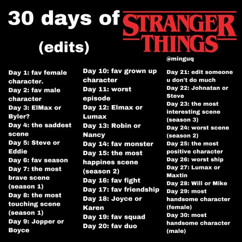 30 Days Of Stranger Things, Stranger Things Edits, Stranger Things Kids, Commonplace Book, Stranger Things Characters, When Im Bored, Worst Day, Stranger Things Funny, 30 Day Challenge