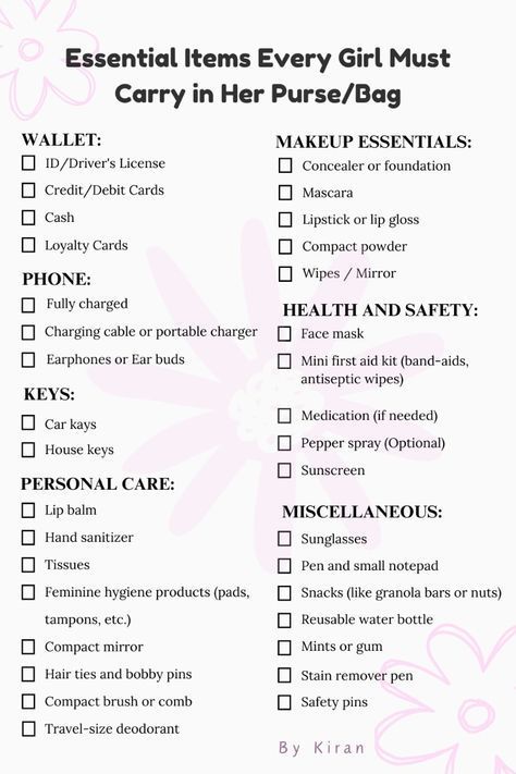 Must Have Assesories, Things To Carry On A Trip, Carry One Bag Essentials, What To Pack In A Purse, Essentials For Backpack, What To Pack In My Purse, Women Purse Essentials, Cool Girl Bag Essentials, That Girl Essentials List