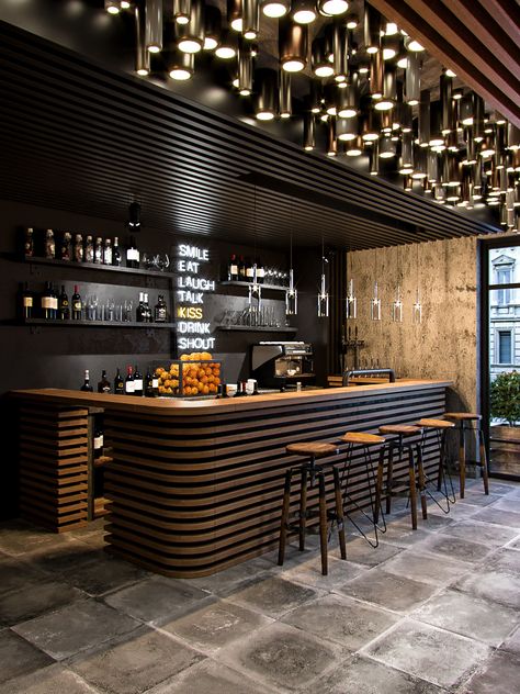 Black Bars, Basement Bar Design, Modern Home Bar, Luxurious Interior Design, Funky Buddha, Bar Interior Design, Luxury Bar, Coffee Shops Interior, Home Bar Designs