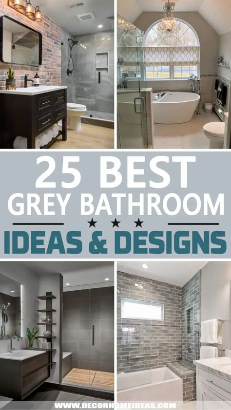 Spruce up your bathroom style with these stunning grey bathroom ideas and designs. The grey color will add a modern touch and elevate the design. Grey Spa Bathroom Ideas, Bathroom Decor For Grey Bathroom, Gray Cabinets Bathroom Ideas, Bathroom Ideas With Gray Flooring, Light And Dark Grey Bathroom, Gray Color Bathroom Ideas, Grey Shower Room Ideas, Grey Modern Bathroom Ideas, Grey Vanities Bathroom Ideas