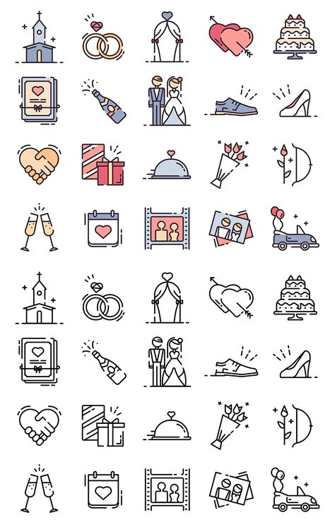 Wedding Icons Illustration, Wedding Icons Free, Wedding Kawaii, Wedding Graphic Design, Wedding Symbols, Wedding Png, Png Wedding, Wedding Clip Art, Wedding Icon