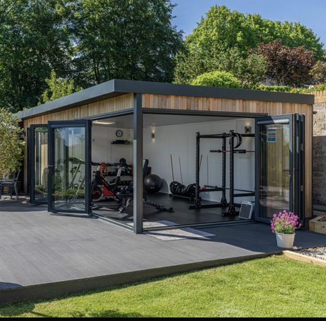 Garden Gyms, Home Gym Shed, Gym Shed, Garden Gym, Game Room Ideas, Backyard Gym, Home Gym Ideas, Dream Home Gym, Workout Room Home