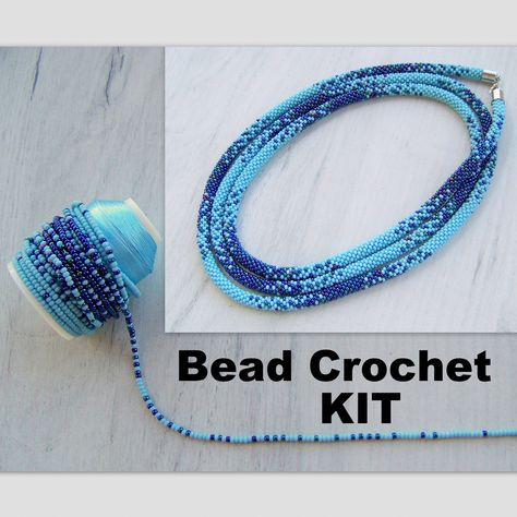 Watermelon Necklace, Seed Beads Necklace, Thread Photo, Bead Crochet Rope, Crochet Rope, Crochet Kit, Seed Bead Necklace, Rope Necklace, Blue Necklace