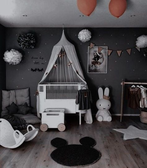 Bedroom Wallpaper Design, Easy Decor Ideas, Dark Nursery, Bedroom Wallpaper Ideas, Wallpaper Design For Bedroom, Cozy Baby Room, Baby Room Themes, Easy Decor, Baby Boy Room Decor