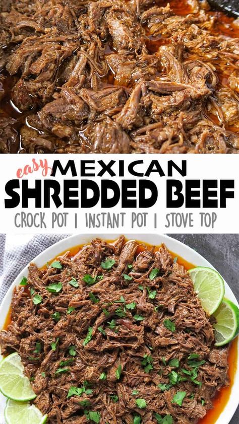 Flavor packed Mexican Shredded Beef, made with just a roast and a few pantry staples! This easy no-fuss recipe is great for those on the go, and can be used in tacos, burritos, taquitos, quesadillas, and more! Click? for the full detailed recipe and video! ? #beef #mexicanfoodrecipes #crockpot #tacos #ketorecipes #easyrecipe Tacos With Roast Meat, Tacos With Stew Meat, Authentic Shredded Beef Tacos, Mexican Beef Roast, Easy Mexican Shredded Beef, Beef Stew Meat Tacos, Pot Roast For Tacos, Shredded Pot Roast Recipes, Street Tacos Recipe Crockpot