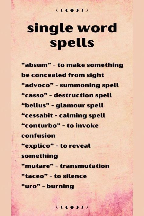 These are spells that are contained to just one word. I personally love one word spells, as they're very helpful and fairly easy to memorize. Unlock the secrets of witchcraft with these spells. Harness the mystical energy and manifest your desires with the help of these enchanting incantations. Fun Spells To Try, Nightmare Spell Witchcraft, Spoken Spells Witchcraft, Witchcraft Success Spell, 1 Word Spells, Spell To Make Something Happen, Pagan Spells Witchcraft, Spells To Find Lost Things, Spell For Manifestation