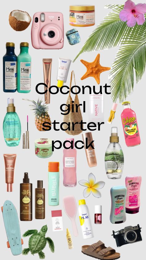 #coconutgirl#coconut#beachbum#beachy#coconutgirlstarterpack Coconut Girl School Supplies, Beachy School Supplies, Coconut Girl Products, Coconut Girl Skincare, How To Be A Coconut Girl, Coconut Girl Wishlist, Beachy Wishlist, Coconut Girl Makeup, Coconut Girl Essentials