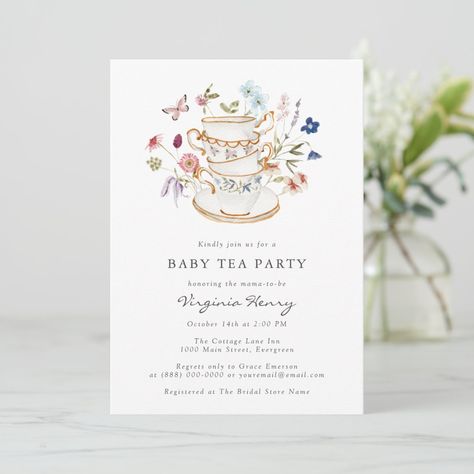 Tea Party Baby Shower Invitations, Bridal Tea Party Invitations, Baby Tea Party, Bridal Tea Invitations, Tea Party Bridal Shower Invitations, Tea Bridal Shower Invitations, Bridal Shower Champagne, Bridal Tea Party, Wildflower Baby Shower