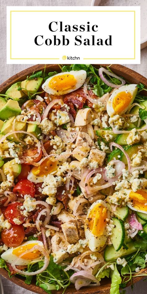 How To Make The Best Cobb Salad | Kitchn Classic Cobb Salad Recipe, Salad At Home, Classic Cobb Salad, Cobb Salad Recipe, Simple Vinaigrette, Hard Cooked Eggs, Romaine Lettuce Salad, Salad Toppings, Hearty Dinner