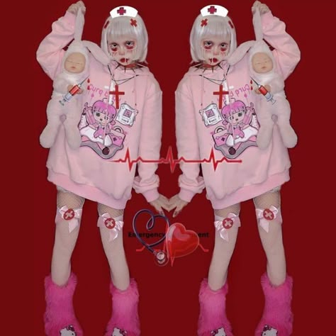 Yami Kawaii Outfit, Yami Kawaii Fashion, Menhera Fashion, Menhera Kei, Hoodies Pink, Kei Fashion, Anime Sweatshirt, Harajuku Outfits, Yami Kawaii