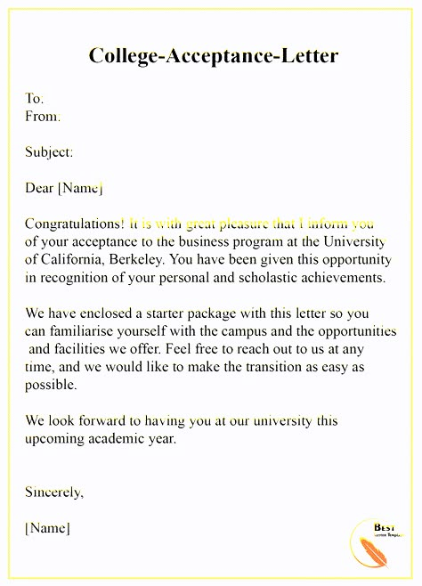 College Acceptance Letter Template – Format, Sample & Examples | Best Letter Template University Acceptance, Formal Letter Template, College Acceptance Letter, Request Letter, Business Letter Format, College Letters, A Formal Letter, Letter Template Word, Year Vision Board