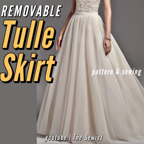 Tulle Dress Patterns, Sewing A Tulle Skirt, Tulle Skirt With Train, Tops With Tulle Skirts, Diy Detachable Tulle Skirt, How To Make A Detachable Skirt, Ball Skirt Pattern, Tulle Skirt Pattern Diy, Sewing Tulle Skirt