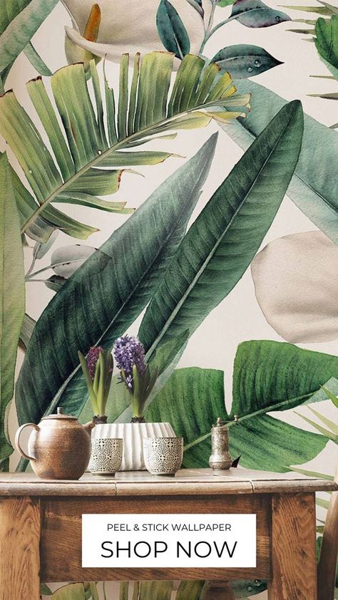 Palm Leaves Peel and Stick wallpaper, Botanical Wallpaper Self Adhesive, Palm Leaves Wall Mural, Big Leaves Wallpaper Removable Wallpaper Tropical, Wallpaper Nursery, Banana Palm, Watercolor Forest, Tropical Watercolor, Banana Leaves, Botanical Wallpaper, Forest Wallpaper, Palm Leaves