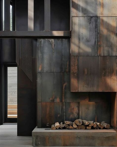 midjourney architect | blackened steel fireplace concepts #imagine #midjourneyarchitect #midjourneydesign #midjourney #aiarchitecture… | Instagram Blackened Steel Fireplace Surround, Rusted Steel Fireplace Surround, Hot Rolled Steel Fireplace, Corten Fireplace, Blackened Steel Fireplace, Steel Fireplace Surround, Accent Fireplace, Industrial Fireplace, Redmond Washington