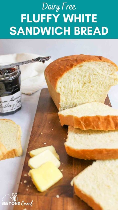 Dairy Free Homemade Bread, Vegan White Bread, Homemade Bread Dairy Free, Non Dairy Bread Recipe, Easy White Bread Recipes For Beginners, Non Dairy Bread, Dairy Free Bread Machine Recipes, Dairy Free Sandwich Bread, Yeast Free Bread Recipes