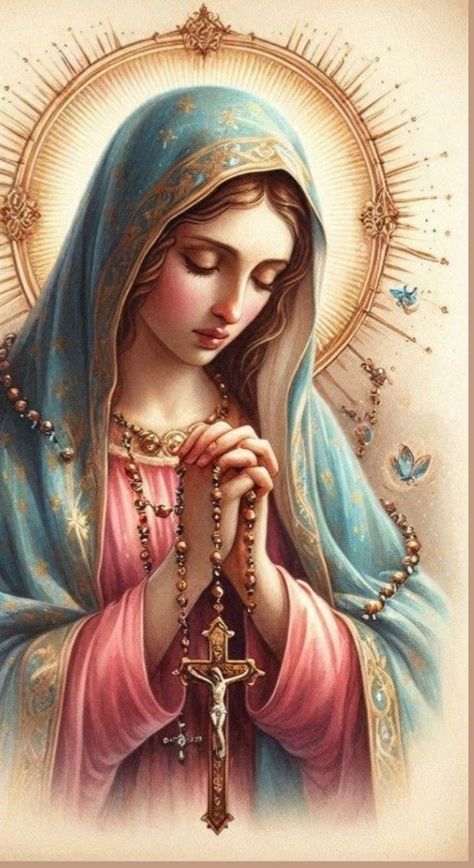 Our Lady Of The Rosary Image, Mother Mary Rosary Images, Beautiful Mother Mary, Mother Mary With Rosary, Blessed Virgin Mary Beautiful, Mother Mary Aesthetic, Mary With Rosary, Mama Mary Images, Rosary Images