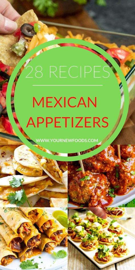 28 Easy Recipes, Mexican Appetizers - 28 Mexican food Recipes everyone will love. Mexican Recipes. An amazing collection of Mexican food recipes. Enjoy some of the best Mexican food with these delicious Mexican recipes. Save and share with your friends! Vegetarian Mexican Party Food, Fiesta Food Ideas Mexican, Fiesta Mexicana Food Ideas, Mexican Individual Appetizers, Mexican Appies Parties, Mexican Superbowl Party Food, Mexican Tailgate Food Appetizers, Mexican Food Dips, Mexican Apetaizer Party Ideas