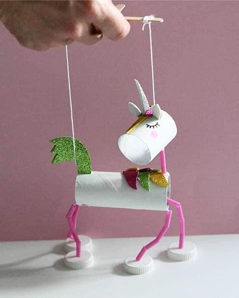 Unicorn puppet Unicorn Puppet, Dancing Unicorn, Unicorn Craft, Fun Fall Crafts, Unicorn Crafts, Tree Craft, Toilet Paper Roll Crafts, Paper Roll Crafts, Fall Crafts For Kids