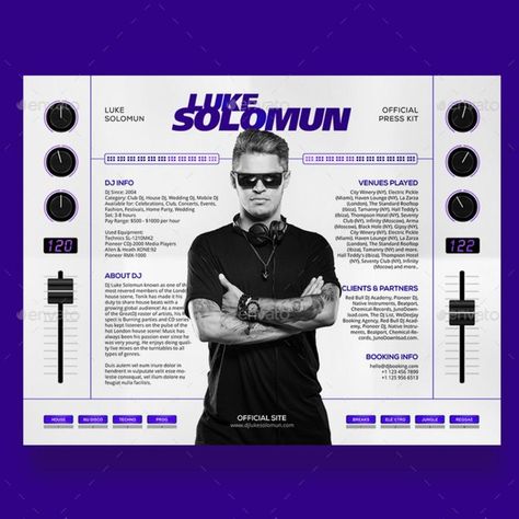 MaDJestik - DJ Press Kit / DJ Resume / DJ Rider PSD Template Dj Profile, Dj Press Kit, Media Kit Template Free, Press Kit Design, Press Kit Template, Rate Card, Luke Luke, City Winery, Adobe Tutorials