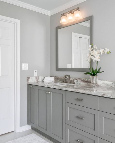 9 Favorite Greige Paint Colors - Southern Hospitality Wall Shades Interiors, Off Grey Walls Paint Colors, Grey Paint Interior Walls, Chic Gray Behr Paint Kitchen, Gray Cabinets And Gray Walls, Cool Grey Wall Paint, Ice Gray Paint Color, Gray Painted Kitchen Walls, Shades Of Grey Paint Living Room