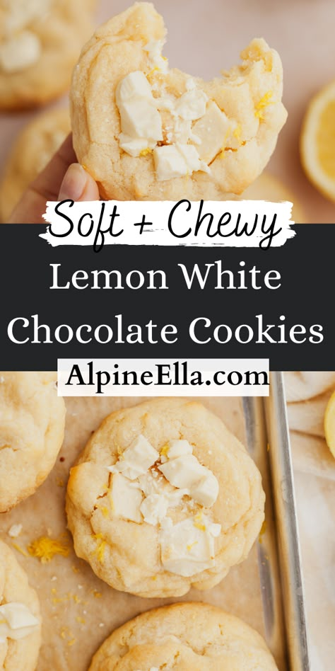 White Choc Cookies, White Chocolate Lemon Cookies, Recipes With White Chocolate Chips, Lemon White Chocolate Cookies, Lemon White Chocolate Chip Cookies, White Chocolate Chips Recipes, White Chocolate Cookie Recipes, Lemon White Chocolate, White Chocolate Desserts