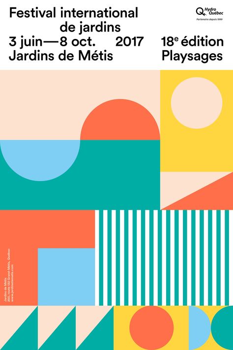 Jardins de Métis 2017 | Colourful Geometric Pattern Flat Poster Festival Ad | Award-winning Posters | D&AD Visuell Identitet, 타이포그래피 포스터 디자인, Geometric Poster, 카드 디자인, Geometric Graphic, Festival Posters, Vector Illustrations, Design Graphique, Graphic Design Posters