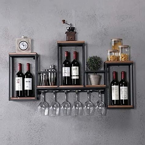 Wall Mounted Wine Rack Wood, White Wine Rack, Wall Hanging Wine Rack, Wine Bottle Shelf, Wine Bottle Display, Wine Glass Storage, Wall Mounted Bar, Hanging Wine Rack, Modern Home Bar