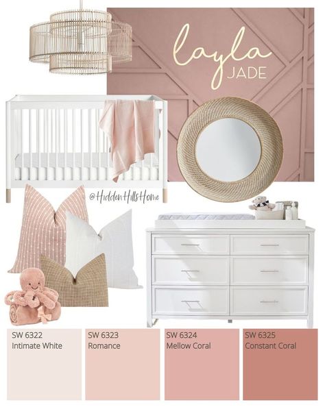 Rose Gold Nursery Ideas, Babygirl Nursery Decor, Boho Pink Nursery Paint Colors, Baby Girl Nursery Flowers, Muted Pink Nursery, Bright Pink Nursery, Floral Nursery Ideas, Girly Nursery Ideas