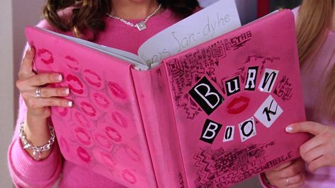 the burn book Pink Wall Collage, Mean Girls Burn Book, Pink Collage, Mode Rose, Pink Tumblr Aesthetic, Bedroom Wall Collage, Burn Book, Regina George, 2000s Aesthetic