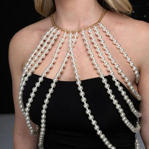 Luxury Pearl Beaded | Vest Pearl Top | Bride Pearl Top | Pearl Body Chain | Showgirl Dress Decoration | Night Dress | Minimalist Gİft Shoulder Chain Jewelry, Pearl Body Chain, Beaded Vest, Beads Clothes, Pearl Top, Shoulder Jewelry, Top Pearl, Dress Decoration, Shoulder Necklace