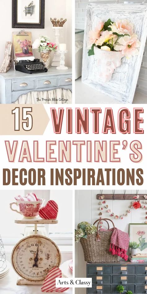 Timeless Beauty: Vintage Valentine's Day Decor - Explore the timeless beauty of vintage with our collection of Valentine's Day decor inspirations. Transform your space into a haven of classic charm. Valentines Apothecary Jars, Simple Vintage Decor Home, Milk Glass Valentines Decor, Antique Booth Valentine Display, Valentines Day Lantern Ideas, Milk Glass Valentine Display, Vintage Valentine Decorating Ideas, Winter Valentine Mantle Decor, Boutique Valentine Ideas